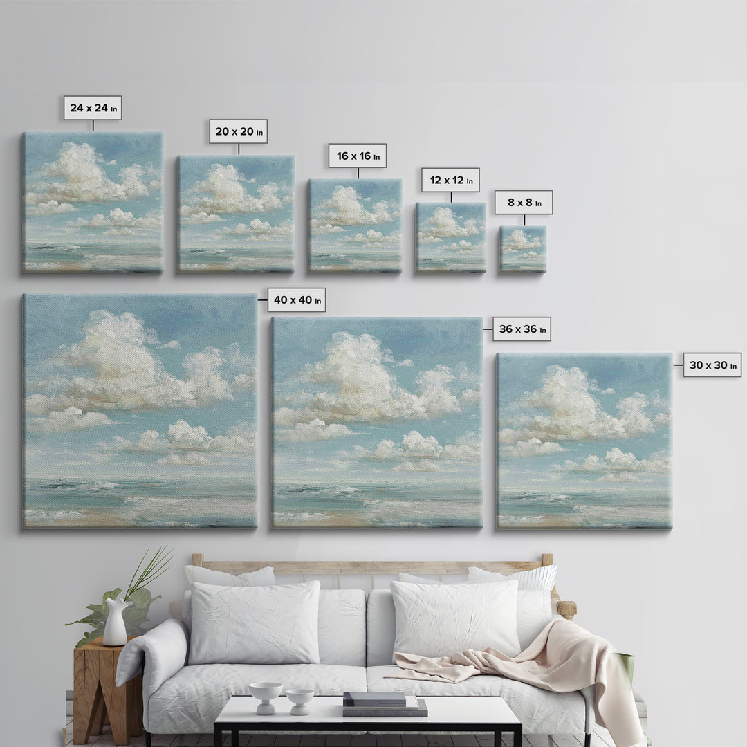 Sky and Cloud Scene Framed Canvas Print, Medical Office Art, Statement Artwork, Office Decor, Abstract Art, Calm, Digital Art, MOA-1x1-57