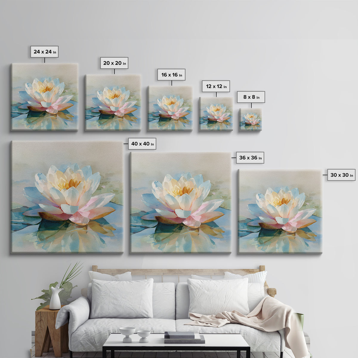 Lotus Flower Floating on Still Water Canvas Print, Medical Office Art, Neuroscience Art, Office Decor, Fine Art, Calm, MOA-1x1-59