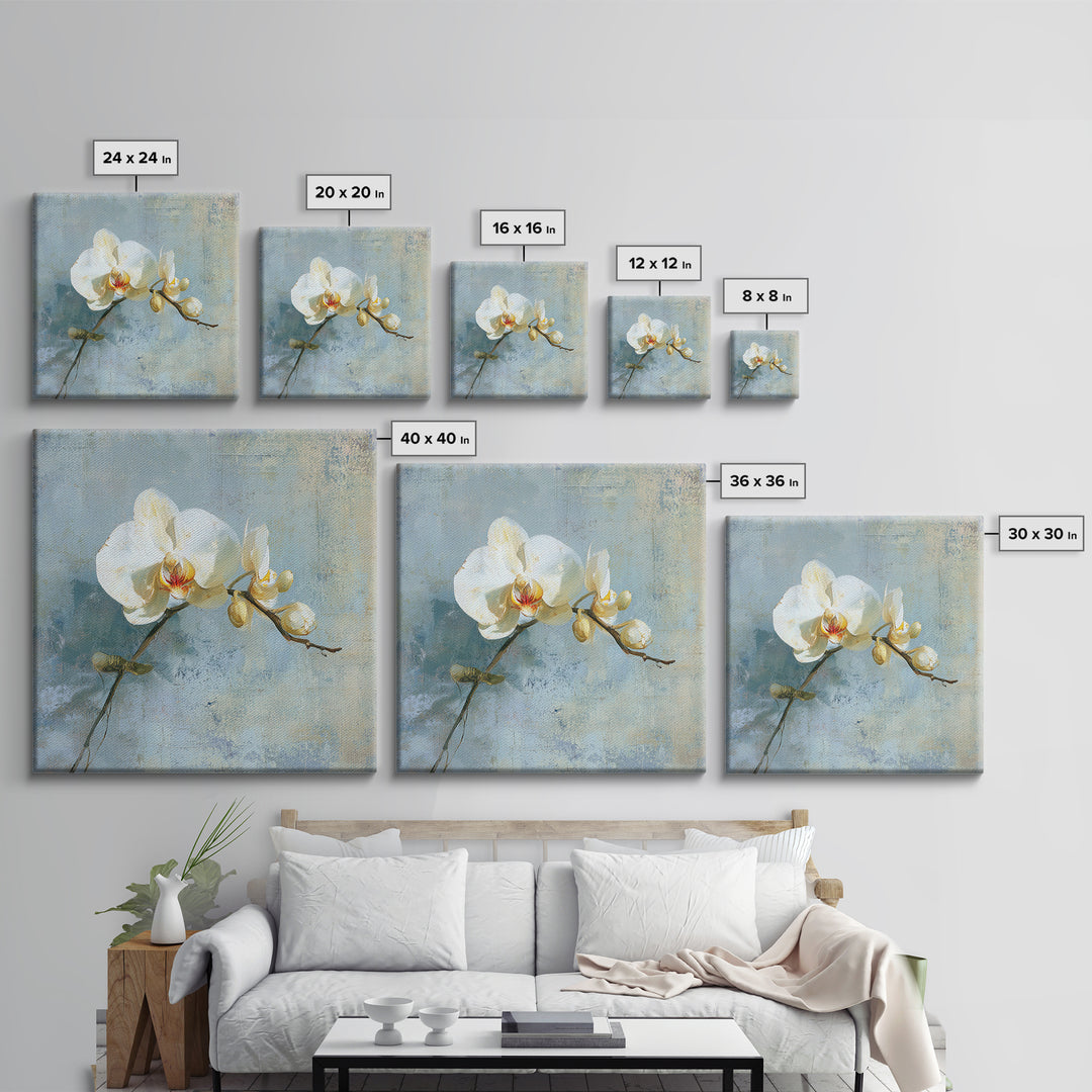 White Orchid on Gray Stone Surface Framed Canvas Print, Medical Office Art, Medical Wall Art, Office Decor, Fine Art, Calm, MOA-1x1-6