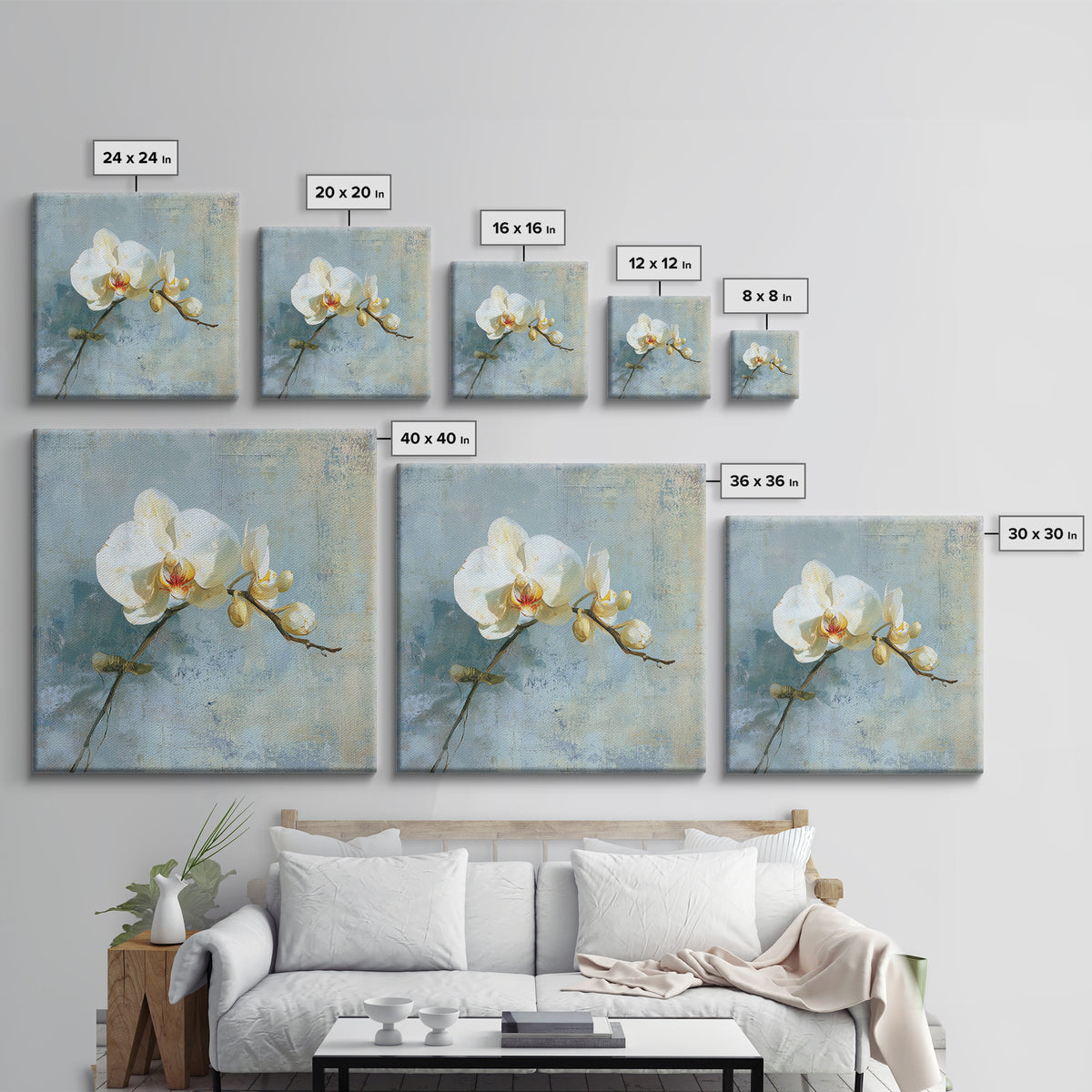 White Orchid on Gray Stone Surface Framed Canvas Print, Medical Office Art, Medical Wall Art, Office Decor, Fine Art, Calm, MOA-1x1-6