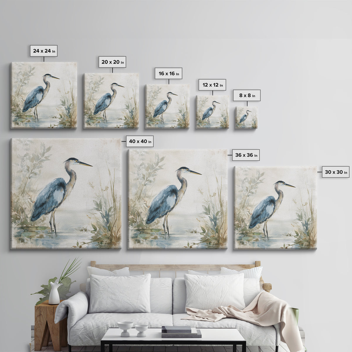 Blue Heron Standing Framed Canvas Print, Medical Office Art, Nurse Wall Art, Office Decor, Fine Art, Calm, Room Decor, MOA-1x1-62