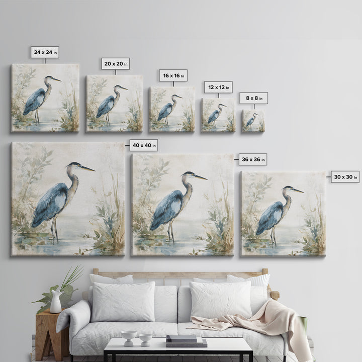 Blue Heron Standing Framed Canvas Print, Medical Office Art, Nurse Wall Art, Office Decor, Fine Art, Calm, Room Decor, MOA-1x1-62
