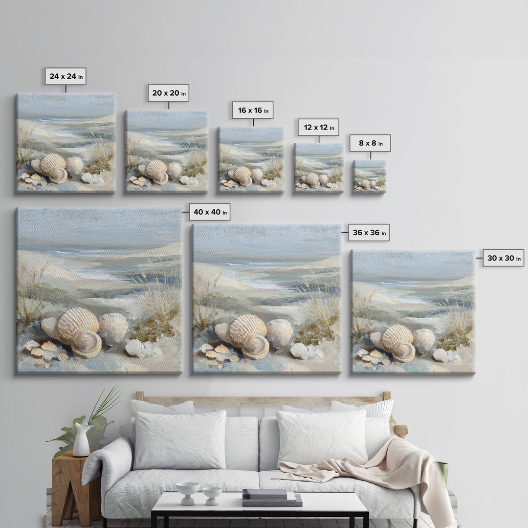 Coastal Shells and Water Study Framed Canvas Print, Medical Office Art, Anatomy Art, Office Decor, Calm, Statement Artwork, MOA-1x1-68