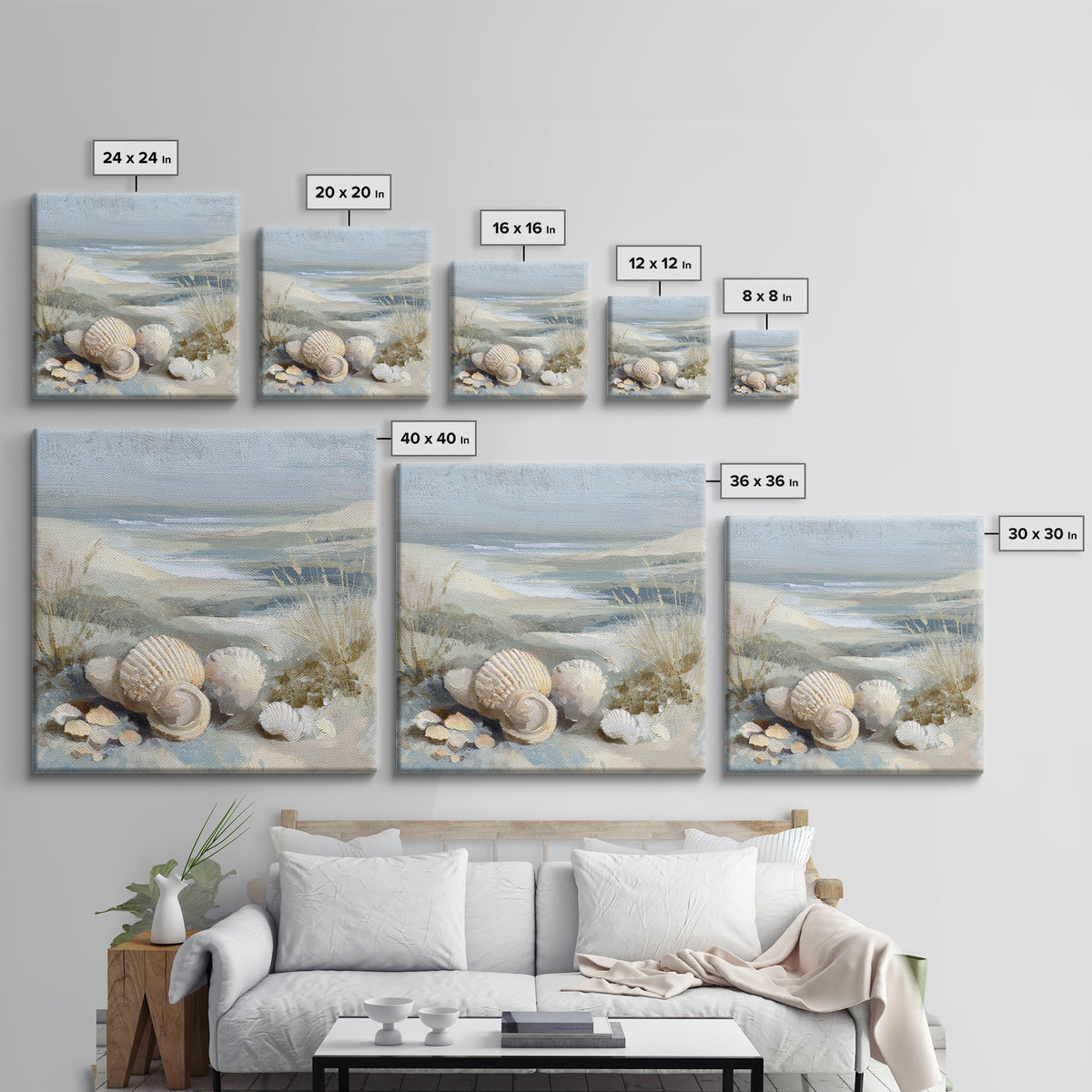 Coastal Shells and Water Study Framed Canvas Print, Medical Office Art, Anatomy Art, Office Decor, Calm, Statement Artwork, MOA-1x1-68