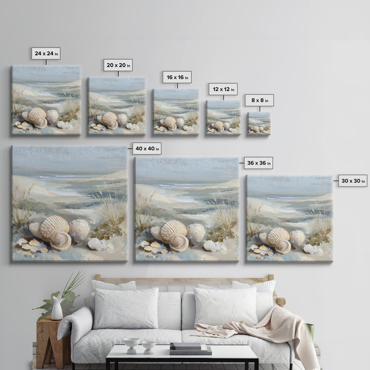Coastal Shells and Water Study Framed Canvas Print, Medical Office Art, Anatomy Art, Office Decor, Calm, Statement Artwork, MOA-1x1-68