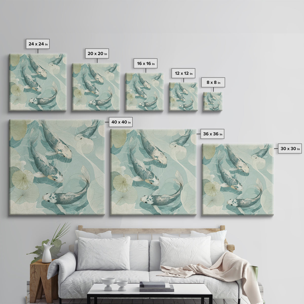 Calm Koi Fish Swimming Through Clear Water Framed Canvas Print, Medical Office Art, Brain Art, Office Decor, Fine Art, Calm, MOA-1x1-70