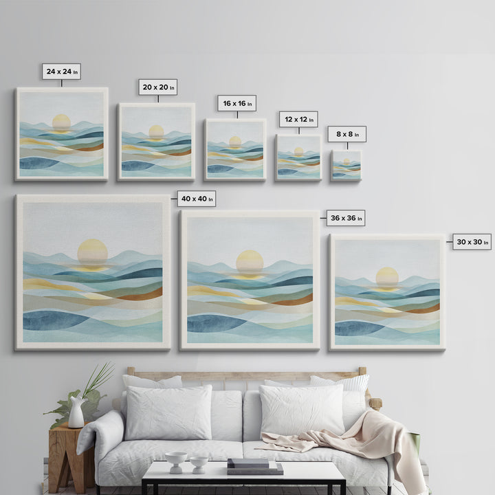 Minimal Sunrise over Rounded Hills Framed Canvas Print, Medical Office Art, Biology Art, Office Decor, Fine Art, Calm, MOA-1x1-71