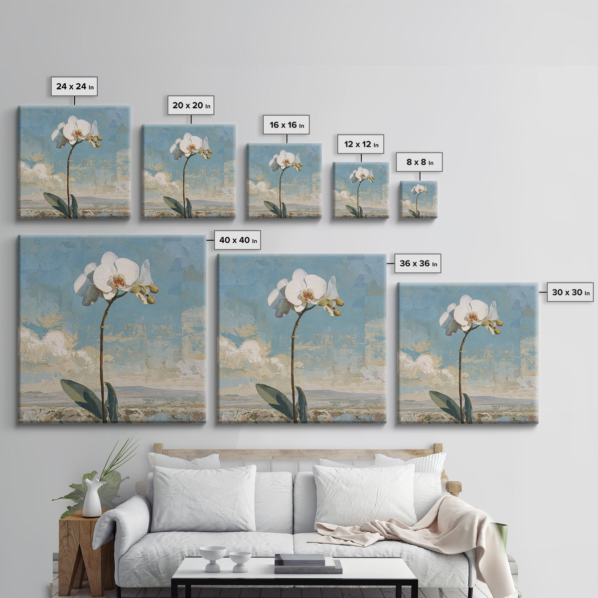 White Orchid on Gray Stone Surface Framed Canvas Print, Medical Office Art, Gallery Decor, Office Decor, Fine Art, Calm, MOA-1x1-78