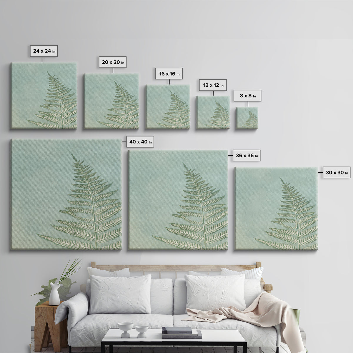 Minimal Green Fern Specimen Framed Canvas Print, Medical Office Art, Modern Decor, Office Decor, Fine Art, Calm, Home Decor, MOA-1x1-80