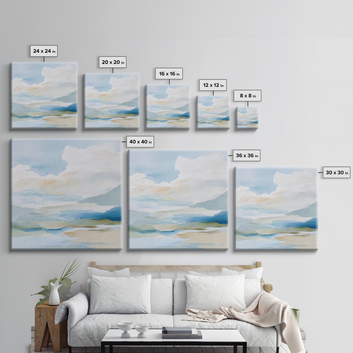Sky and Cloud Scene Canvas Print, Medical Office Art, Textured Painting, Office Decor, Fine Art, Calm, Minimalist Art, MOA-1x1-81