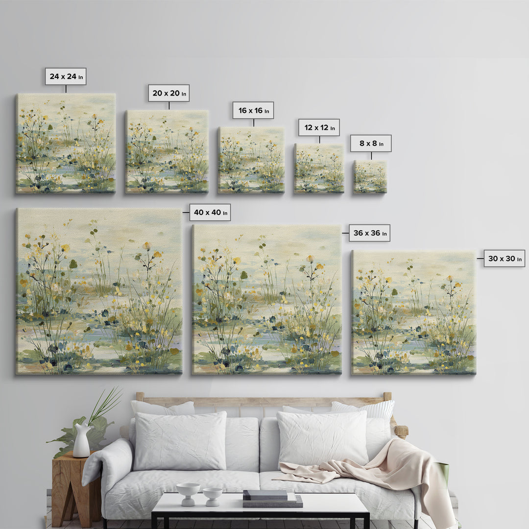 Sunlit Meadow with Wildflowers and Calm Mood Framed Canvas Print, Medical Office Art, Biology Art, Office Decor, Fine Art, Calm, MOA-1x1-84