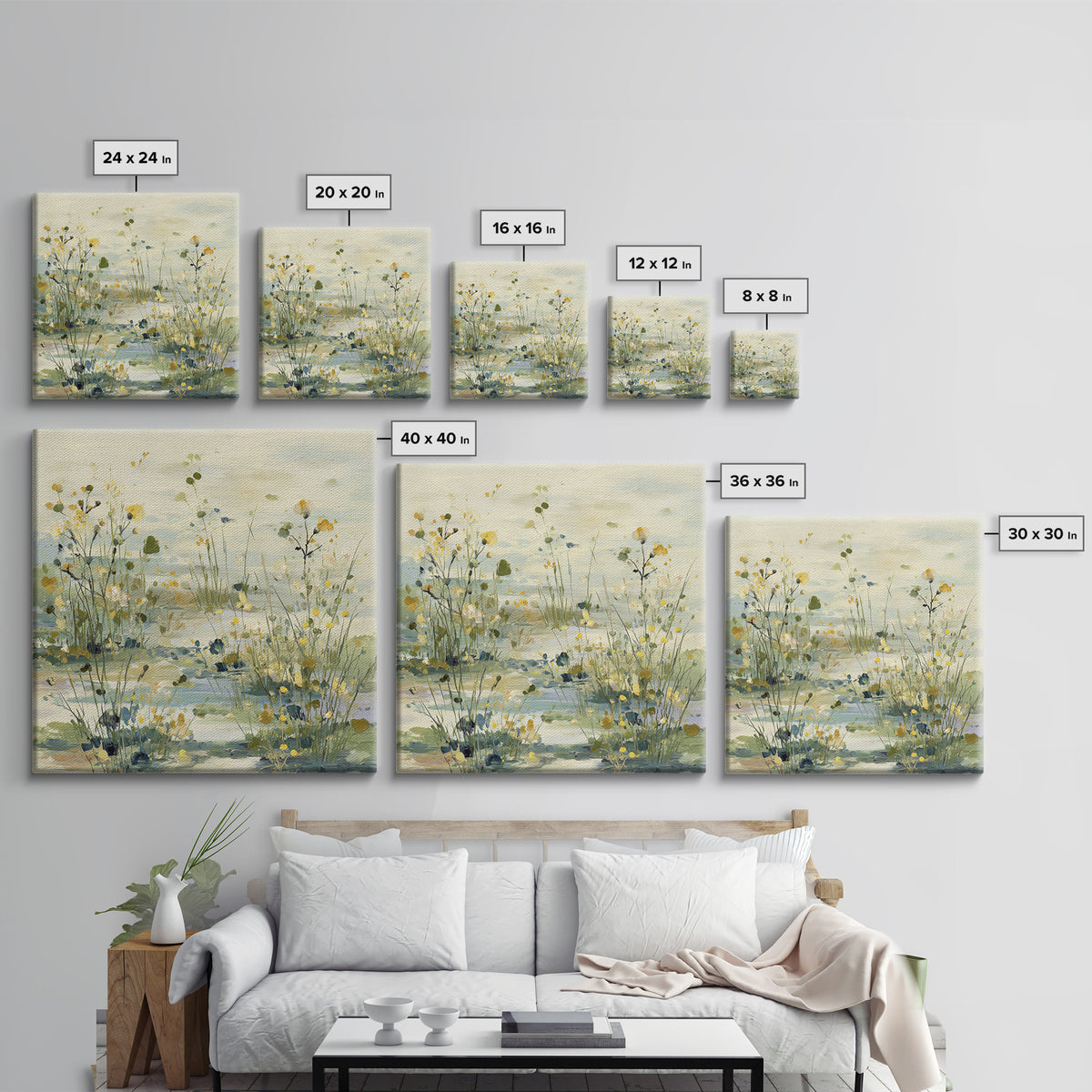 Sunlit Meadow with Wildflowers and Calm Mood Framed Canvas Print, Medical Office Art, Biology Art, Office Decor, Fine Art, Calm, MOA-1x1-84