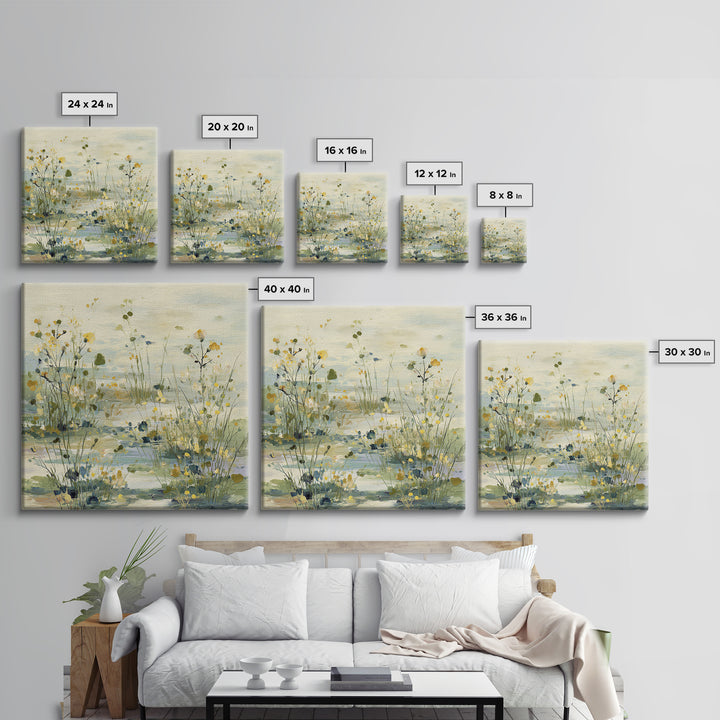 Sunlit Meadow with Wildflowers and Calm Mood Framed Canvas Print, Medical Office Art, Biology Art, Office Decor, Fine Art, Calm, MOA-1x1-84