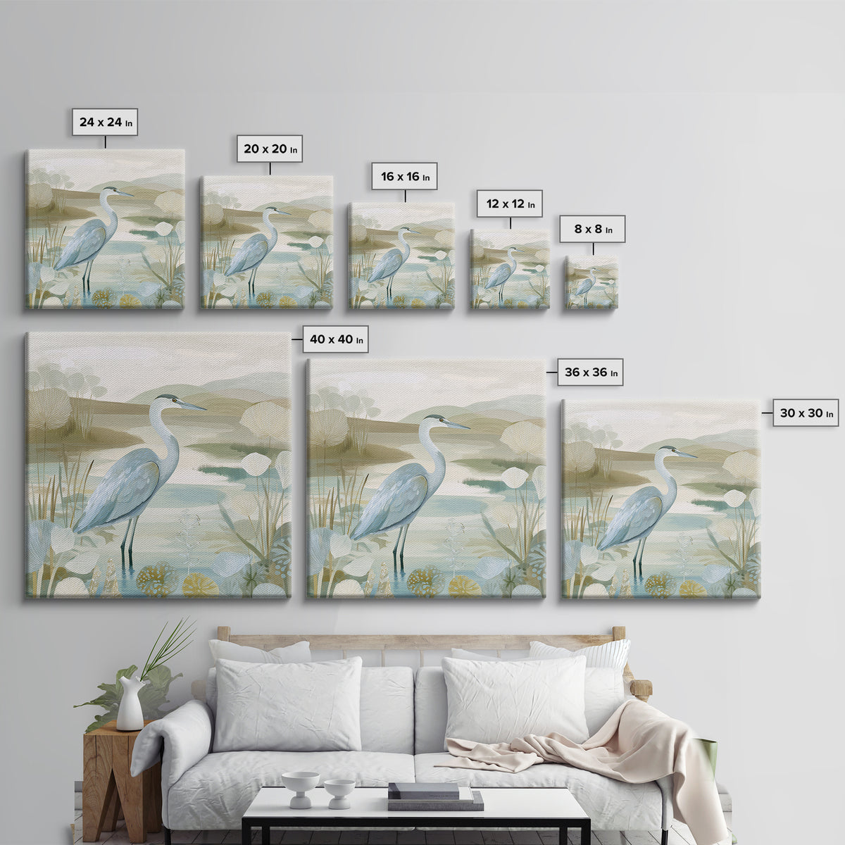 Blue Heron Standing Canvas Print, Medical Office Art, Modern Decor, Office Decor, Fine Art, Calm, Home Decor, Wall Decor, MOA-1x1-86