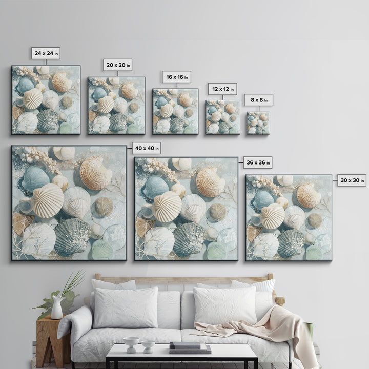 Coastal Shells and Water Study Canvas Print, Medical Office Art, Science Art, Office Decor, Fine Art, Calm, Textured Painting, MOA-1x1-92