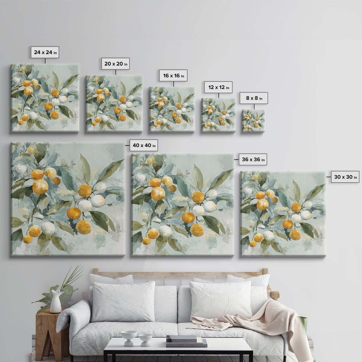 Fresh Citrus and Leaves for Bright Optimism Framed Canvas Print, Medical Office Art, Printable Wall Art, Office Decor, Calm, MOA-1x1-96