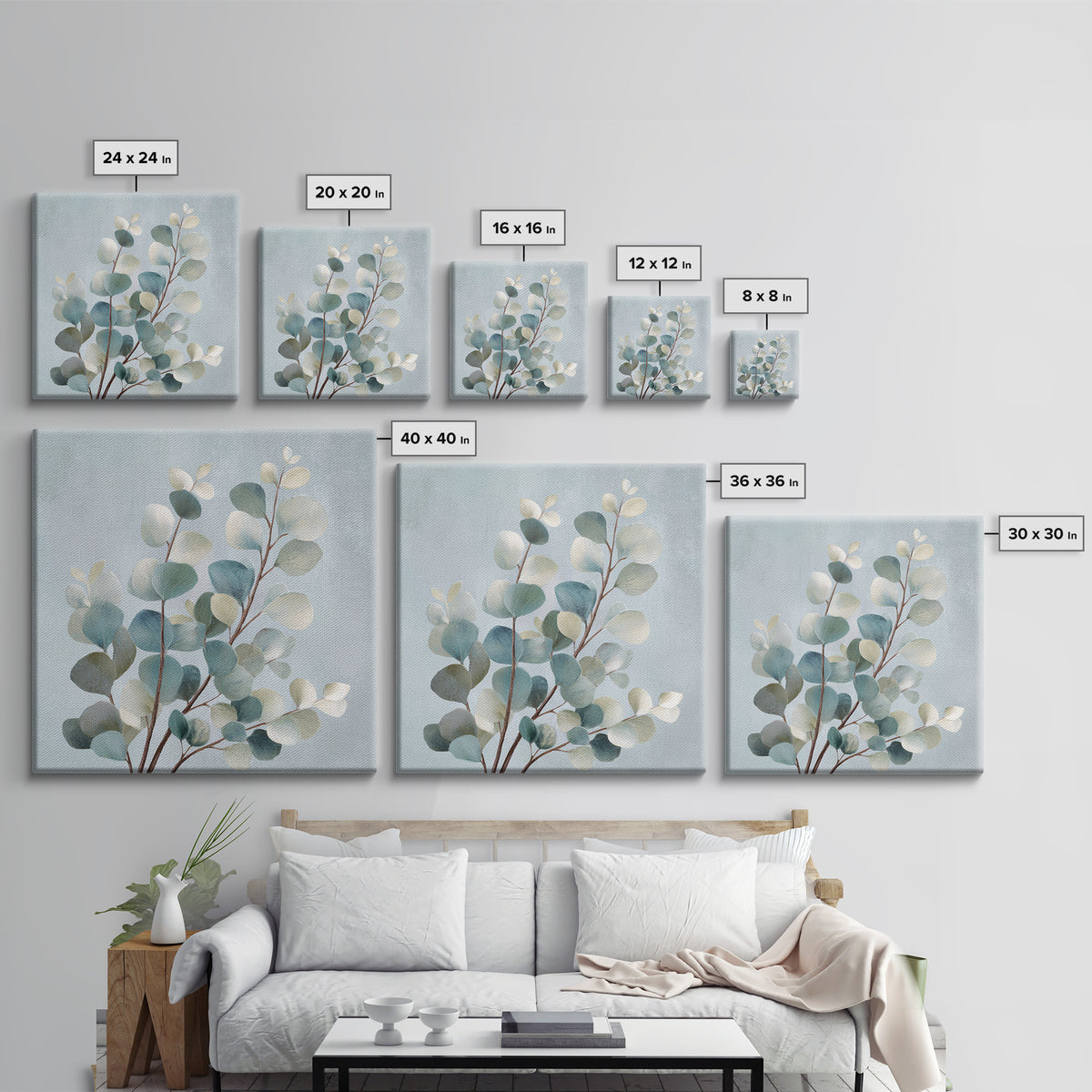 Botanical Eucalyptus Branch Canvas Print, Medical Office Art, Wall Art, Office Decor, Oil Painting, Calm, Printable Card, MOA-1x1-99