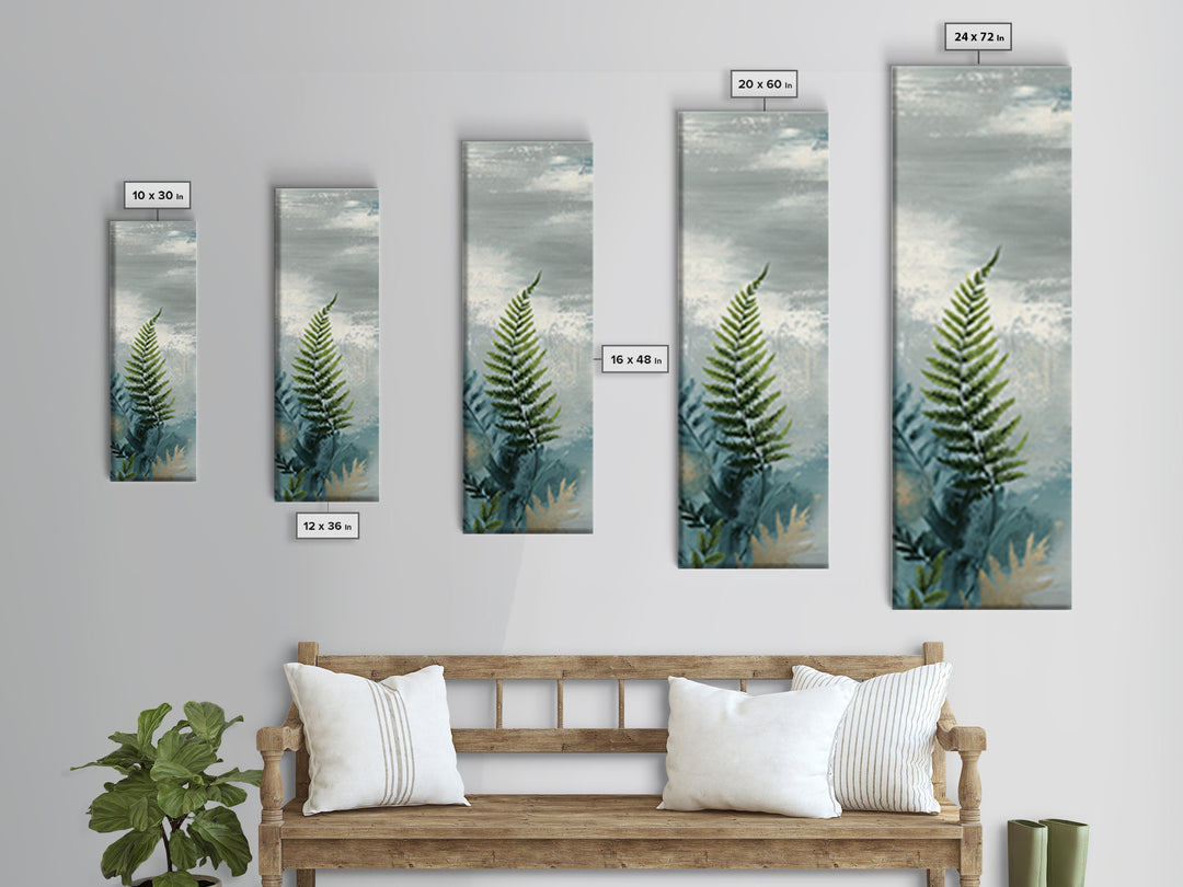 Minimal Green Fern Specimen Framed Canvas Print, Medical Office Art, Luxury Decor, Office Decor, Calm, Digital Wall Art, MOA-1x3-20