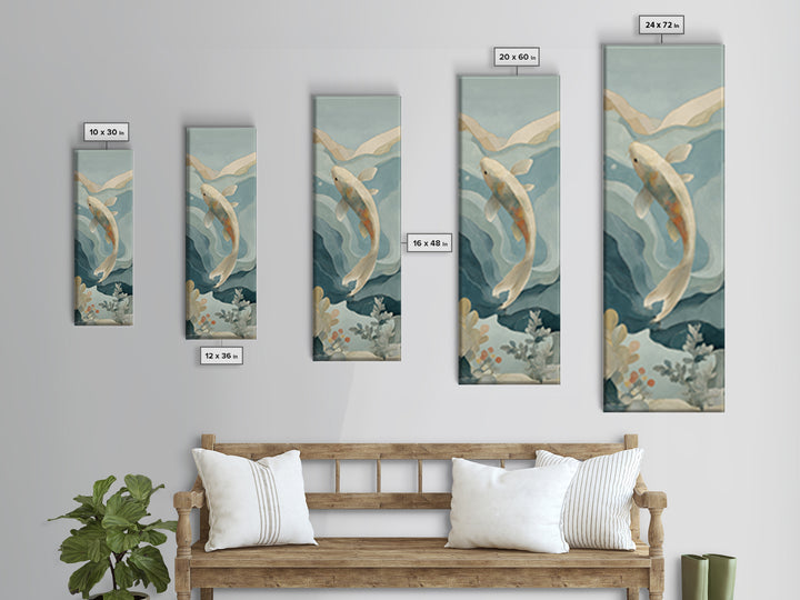 Calm Koi Fish Swimming Through Clear Water Framed Canvas Print, Medical Office Art, School Nurse Art, Office Decor, MOA-1x3-34