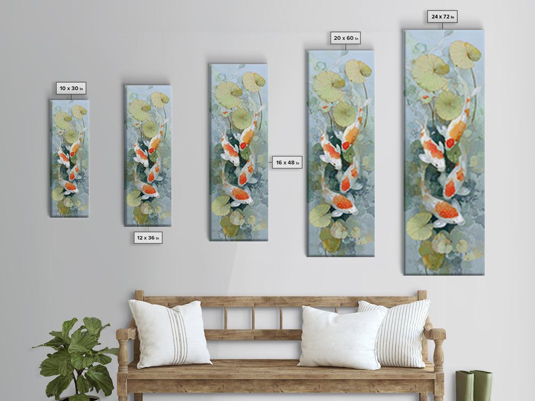 Calm Koi Fish Swimming Through Clear Water Framed Canvas Print, Medical Office Art, School Nurse Art, Office Decor, MOA-1x3-58