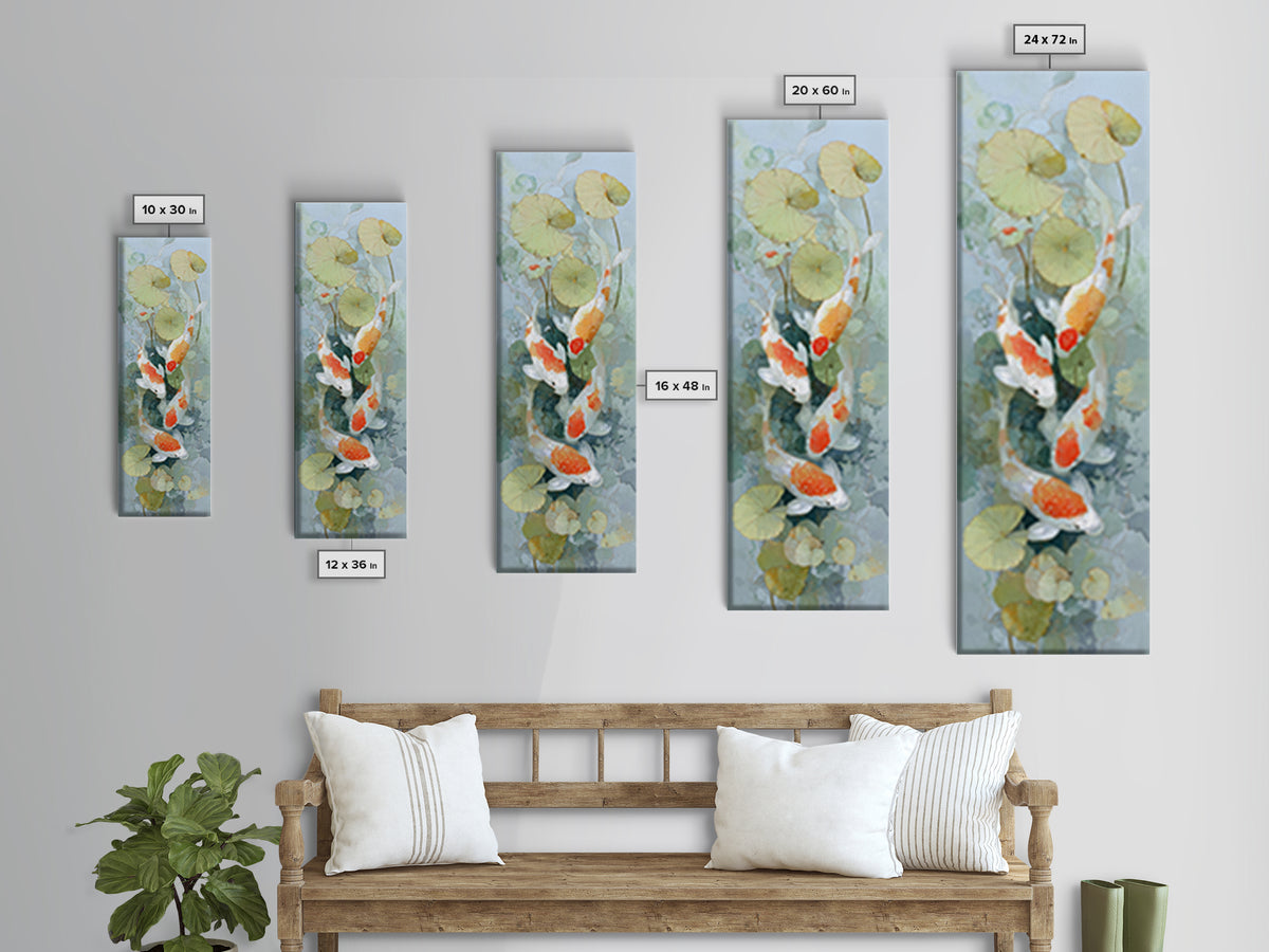 Calm Koi Fish Swimming Through Clear Water Framed Canvas Print, Medical Office Art, School Nurse Art, Office Decor, MOA-1x3-58