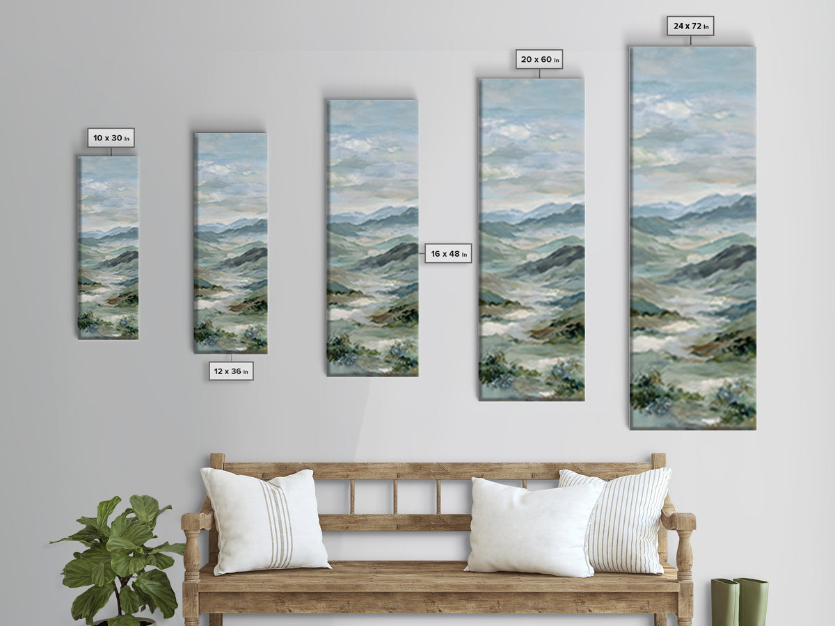 Soft Mountain Landscape Framed Canvas Print, Medical Office Art, Neutral Decor, Office Decor, Oil Painting, Calm, Wall Art, MOA-1x3-62