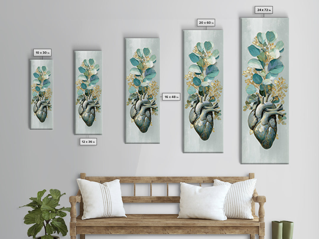 Anatomical Heart Rendered as Tasteful Botanical Art Canvas Print, Medical Office Art, Office Decor, Oil Painting, Calm, MOA-1x3-73