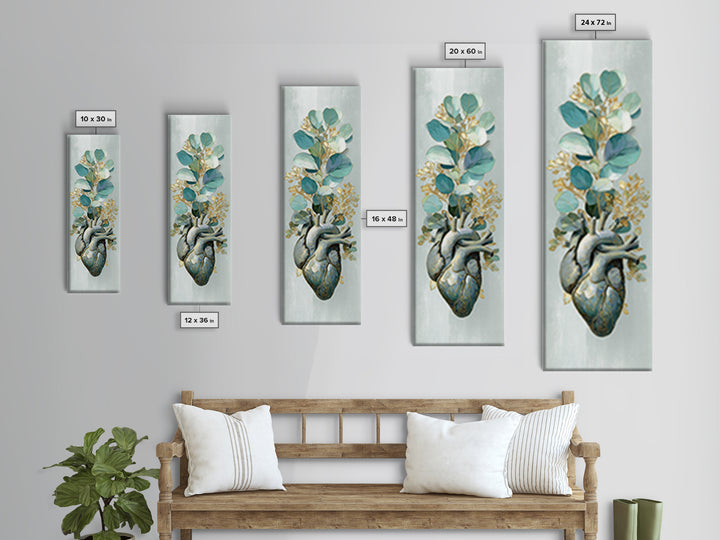 Anatomical Heart Rendered as Tasteful Botanical Art Canvas Print, Medical Office Art, Office Decor, Oil Painting, Calm, MOA-1x3-73