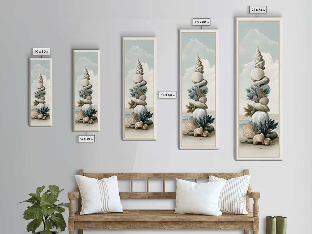 Coastal Shells and Water Study Framed Canvas Print, Medical Office Art, Statement Artwork, Office Decor, Fine Art, Calm, MOA-1x3-8