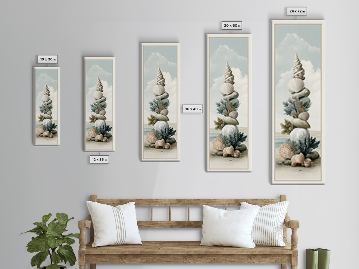 Coastal Shells and Water Study Framed Canvas Print, Medical Office Art, Statement Artwork, Office Decor, Fine Art, Calm, MOA-1x3-8