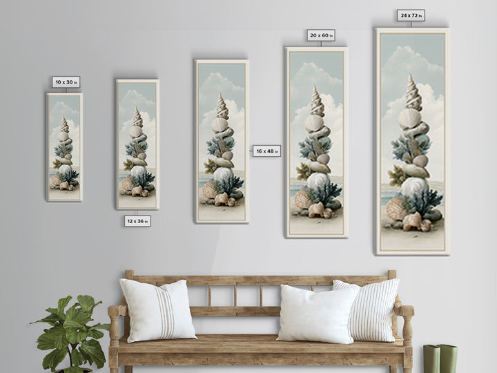 Coastal Shells and Water Study Framed Canvas Print, Medical Office Art, Statement Artwork, Office Decor, Fine Art, Calm, MOA-1x3-8