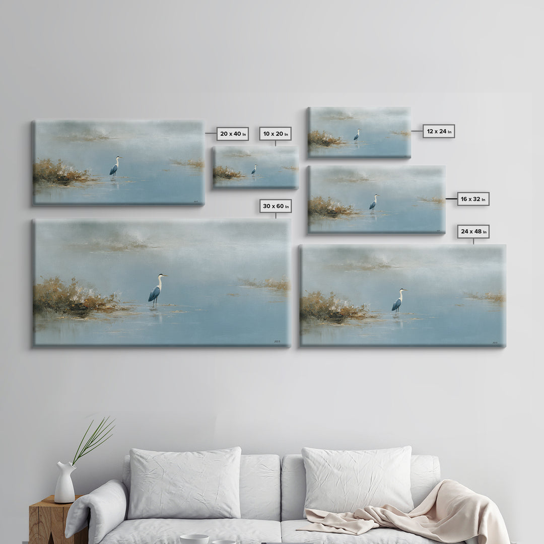 Blue Heron Standing Framed Canvas Print, Medical Office Art, Art Print, Office Decor, Calm, Printable Art, Minimalist Art, MOA-2x1-10