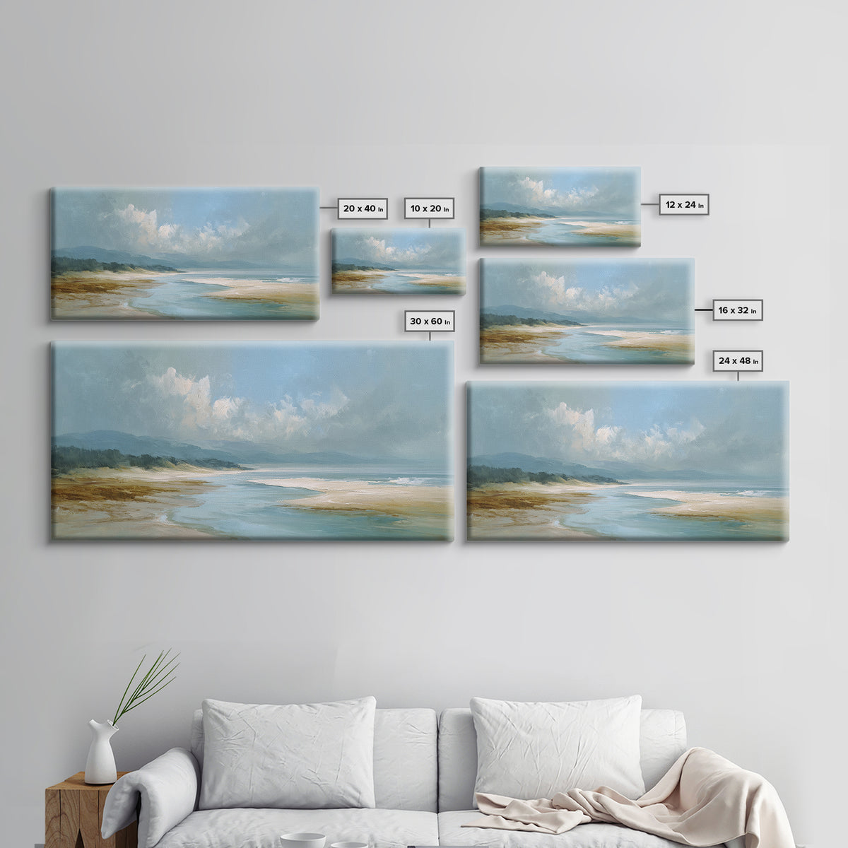 Coastal Shells and Water Study Framed Canvas Print, Medical Office Art, Fine Art Print, Office Decor, Fine Art, Calm, MOA-2x1-16