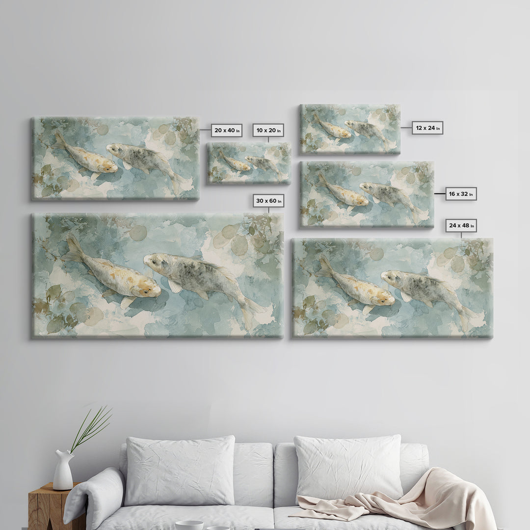 Calm Koi Fish Swimming Through Clear Water Framed Canvas Print, Medical Office Art, Statement Artwork, Office Decor, Calm, MOA-2x1-18