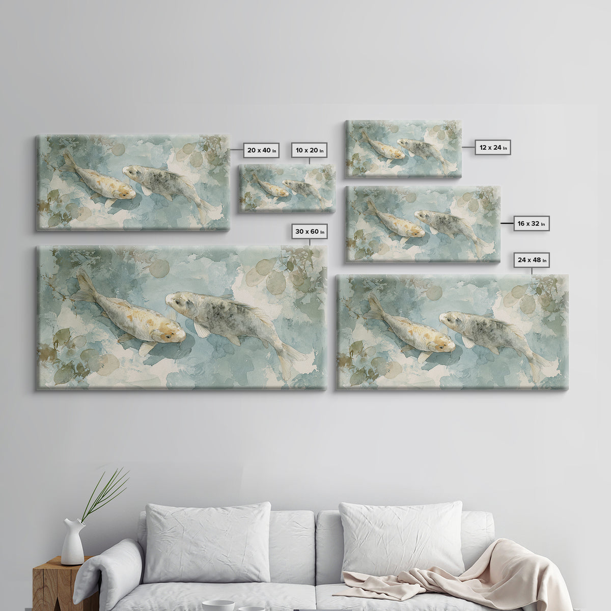 Calm Koi Fish Swimming Through Clear Water Framed Canvas Print, Medical Office Art, Statement Artwork, Office Decor, Calm, MOA-2x1-18