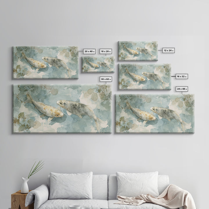 Calm Koi Fish Swimming Through Clear Water Framed Canvas Print, Medical Office Art, Statement Artwork, Office Decor, Calm, MOA-2x1-18