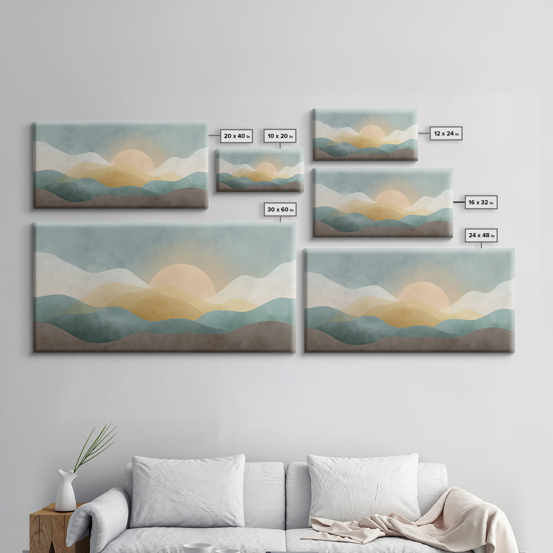 Minimal Sunrise over Rounded Hills Framed Canvas Print, Medical Office Art, Biology Art, Office Decor, Fine Art, Calm, MOA-2x1-19