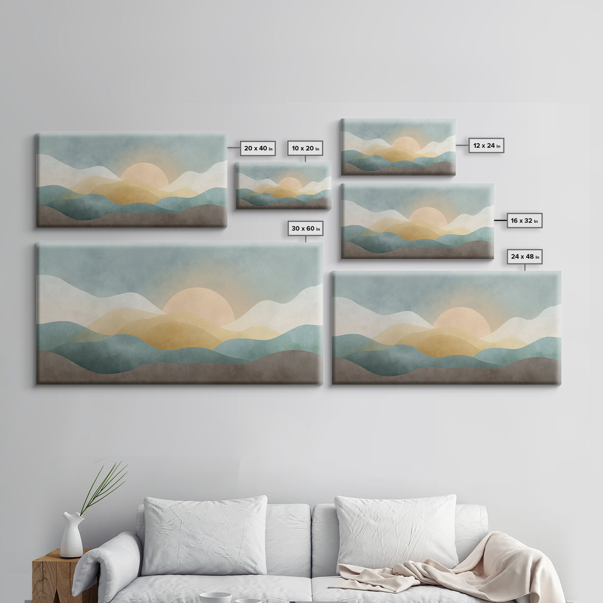 Minimal Sunrise over Rounded Hills Framed Canvas Print, Medical Office Art, Biology Art, Office Decor, Fine Art, Calm, MOA-2x1-19