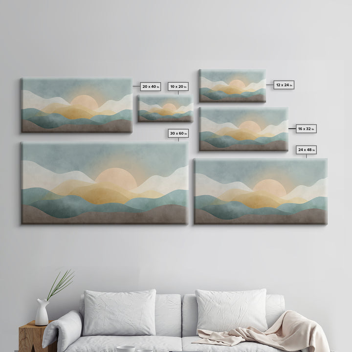 Minimal Sunrise over Rounded Hills Framed Canvas Print, Medical Office Art, Biology Art, Office Decor, Fine Art, Calm, MOA-2x1-19