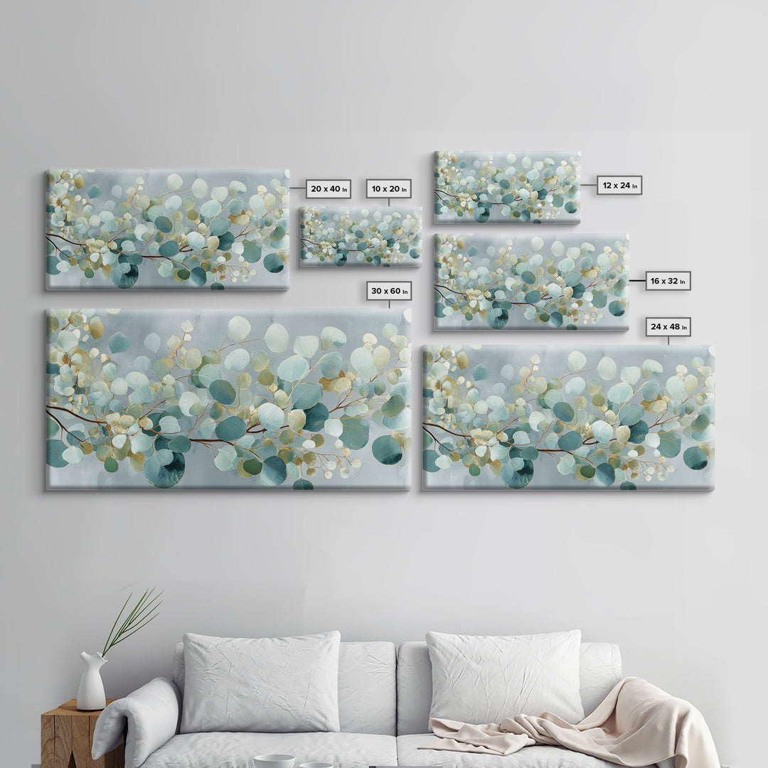 Botanical Eucalyptus Branch Framed Canvas Print, Medical Office Art, Digital Wall Art, Office Decor, Watercolor Art, Calm, MOA-2x1-23