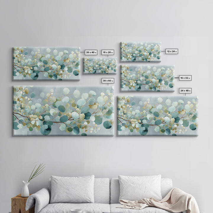 Botanical Eucalyptus Branch Framed Canvas Print, Medical Office Art, Digital Wall Art, Office Decor, Watercolor Art, Calm, MOA-2x1-23