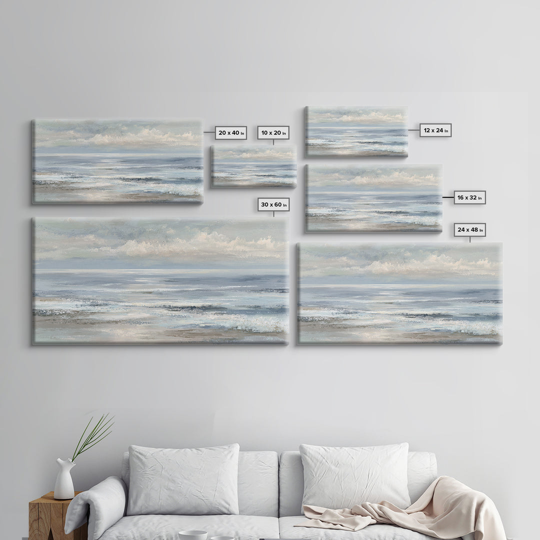 Peaceful Ocean Horizon Framed Canvas Print, Medical Office Art, Office Decor, Oil Painting, Calm, Teal Wall Art, MOA-2x1-24