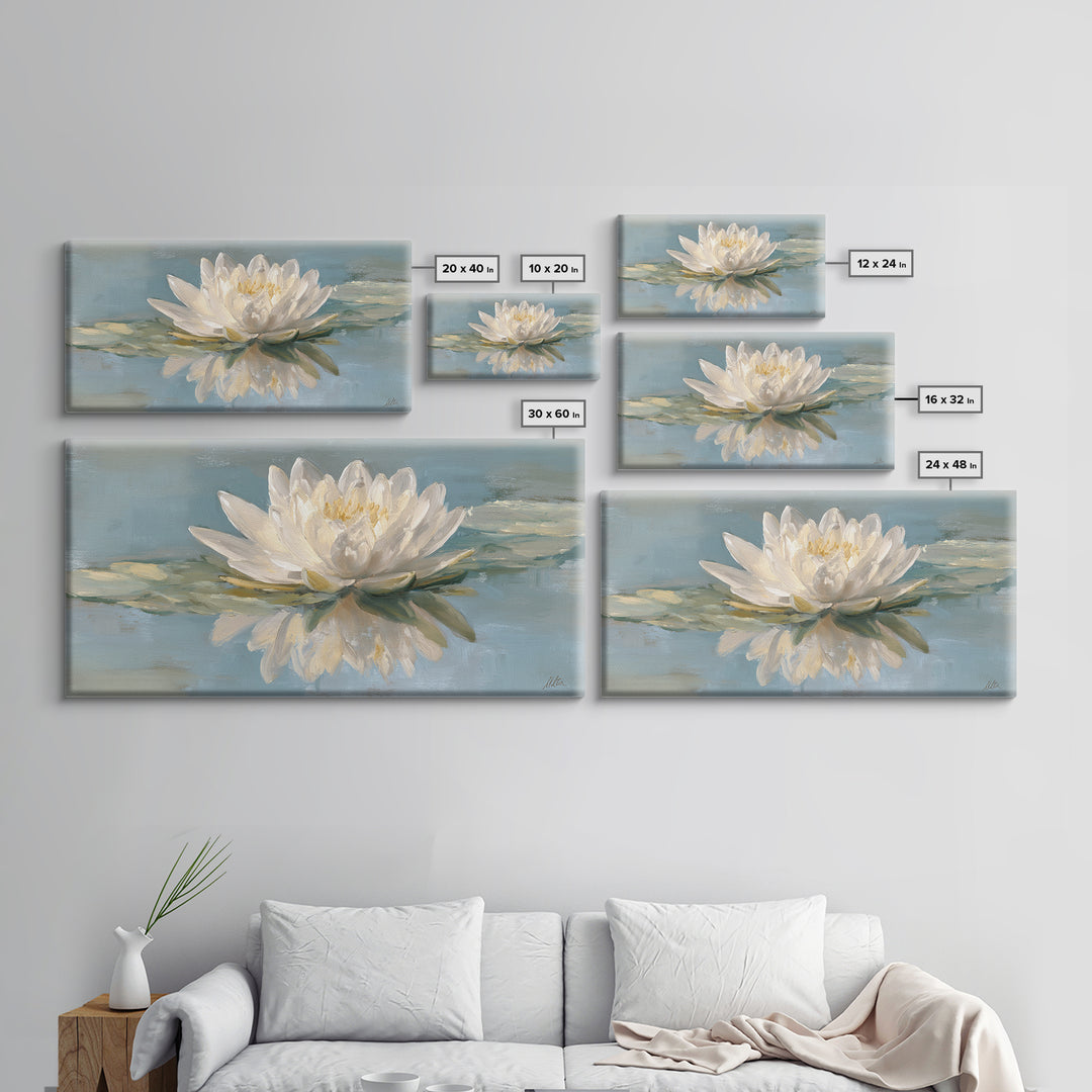 Lotus Flower Floating on Still Water Canvas Print, Medical Office Art, Medical Student Gift, Office Decor, Fine Art, Calm, MOA-2x1-31