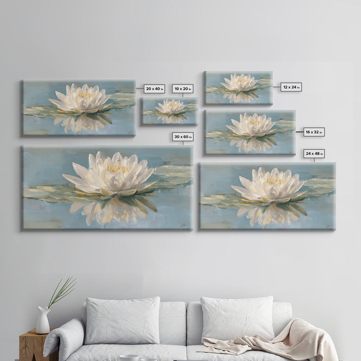 Lotus Flower Floating on Still Water Canvas Print, Medical Office Art, Medical Student Gift, Office Decor, Fine Art, Calm, MOA-2x1-31