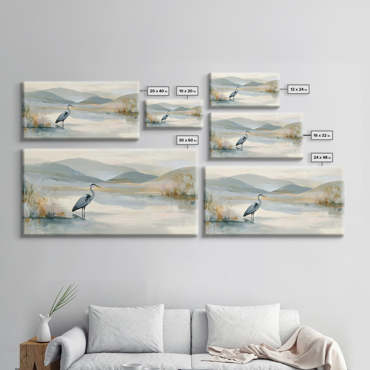 Blue Heron Standing Framed Canvas Print, Medical Office Art, Art Print, Office Decor, Calm, Printable Art, Minimalist Art, MOA-2x1-34