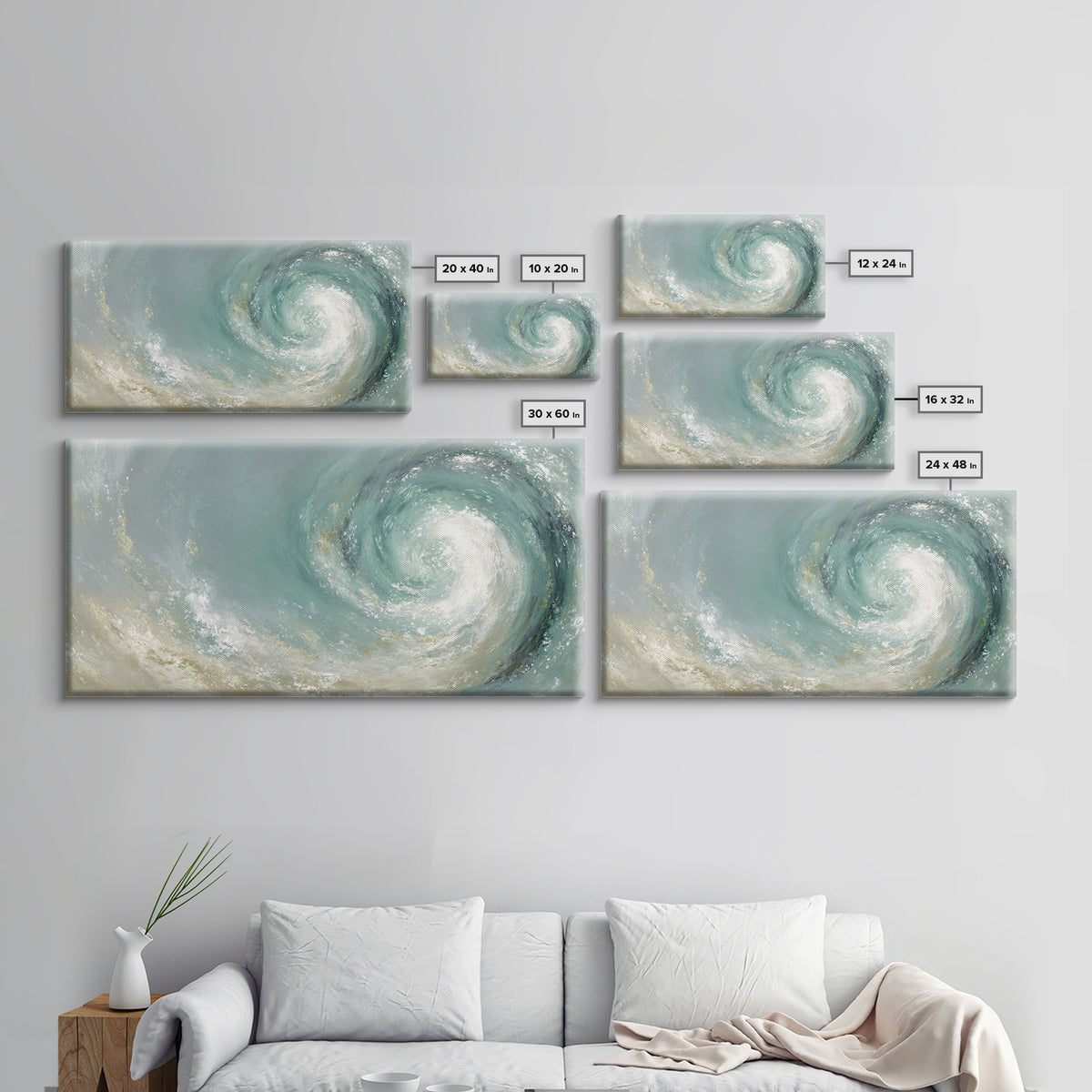 Abstract Healing Spiral Framed Canvas Print, Medical Office Art, Office Decor, Abstract Art, Calm, Teal Wall Art, MOA-2x1-35