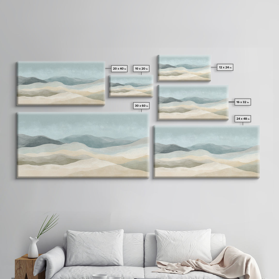Minimal Sunrise over Rounded Hills Framed Canvas Print, Medical Office Art, Office Decor, Fine Art, Calm, Brain Poster, MOA-2x1-43