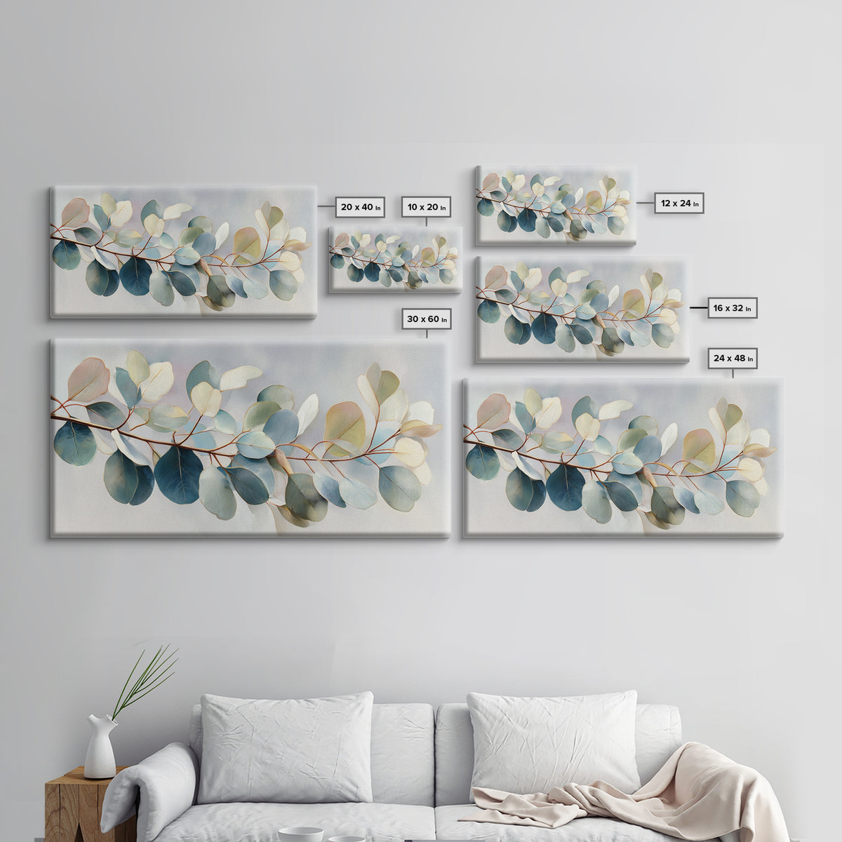 Botanical Eucalyptus Branch Canvas Print, Medical Office Art, Animal Art, Office Decor, Watercolor Art, Calm, MOA-2x1-47