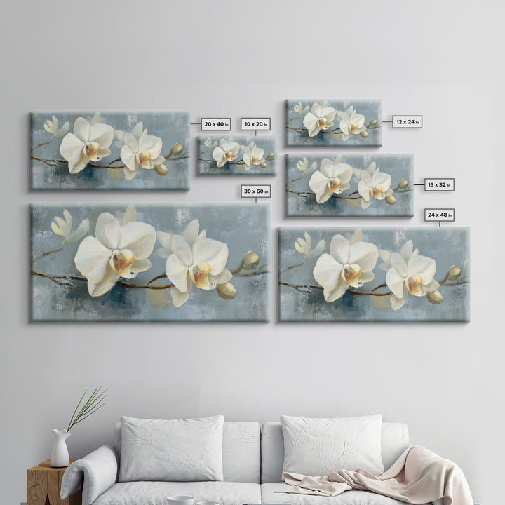 White Orchid on Gray Stone Surface Framed Canvas Print, Medical Office Art, Minimalist Decor, Office Decor, Fine Art, Calm, MOA-2x1-50