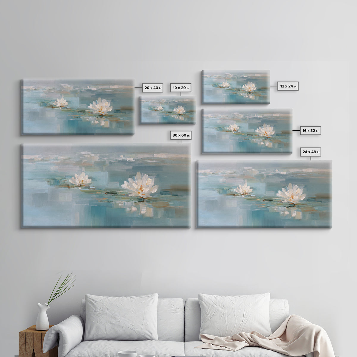 Lotus Flower Floating on Still Water Framed Canvas Print, Medical Office Art, Medical Art, Office Decor, Fine Art, Calm, MOA-2x1-55